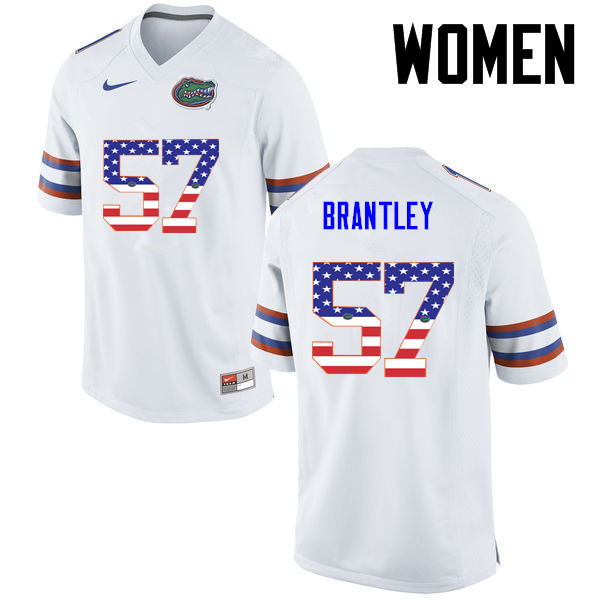 Women Florida Gators #57 Caleb Brantley College Football USA Flag Fashion Jerseys-White - Click Image to Close